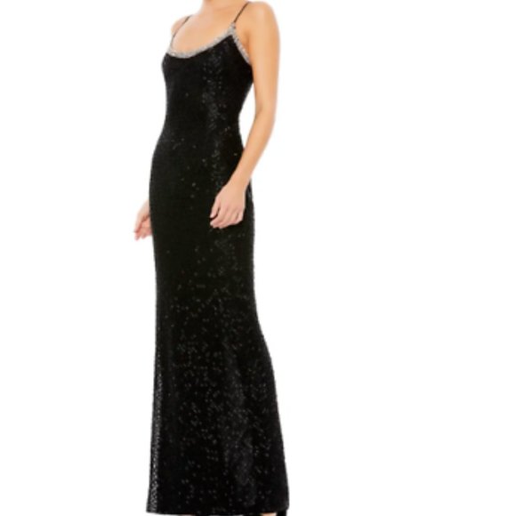 MAC DUGGAL LATTICE BEADED BLACK COLUMN SHEATH GOWN sz 10 - Picture 1 of 5